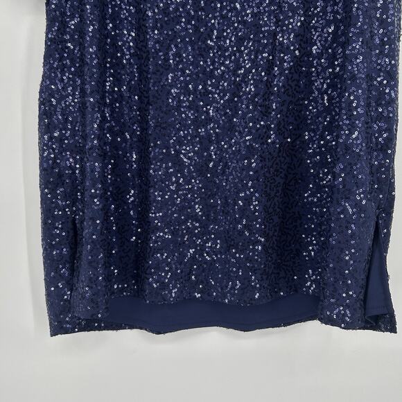 Roamans Blue Sequins Top Blouse Short Sleeve Stretch Scoop Neck Size 22W - Picture 7 of 9